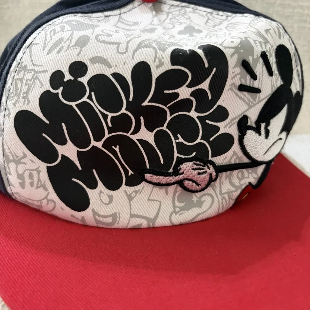 Disney Parks Mickey‎ Mouse Graffiti Adjustable Baseball Hat Red White Blue cap